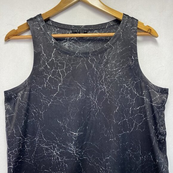 Theory Shaima Cracked Leather Print Silk Shift Dress Women 8 Black Sleeveless - Picture 12 of 12